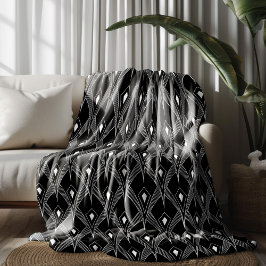 Schwarz-weiß Art-Deco nahtloses Muster Fleecedecke