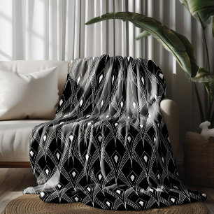 Schwarz-weiß Art-Deco nahtloses Muster Fleecedecke