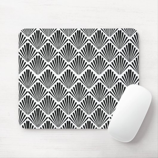 Schwarz-Weiß Art Deco nahtloses Muster Mousepad (Mit Mouse)