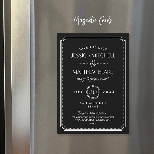 Schwarz-Weiß-Art-Deco Save the Date Magnetkarte