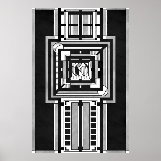 Schwarz-weiß Art Deco-Tapete Poster (Vorne)