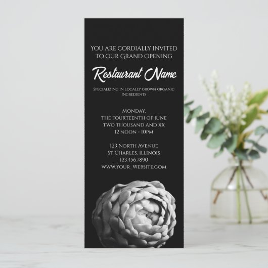 Schwarz-Weiß-Artichoke-Restaurant Grand Opening Einladung (Stehend Vorderseite)