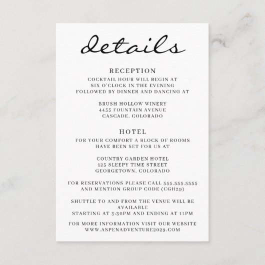 Schwarz-Weiß-Aspen-Baum-Hochzeit Begleitkarte (Vorderseite)