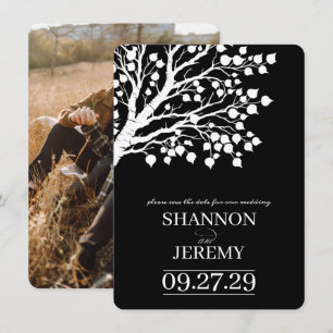 Schwarz-Weiß-Aspen-Baum-Hochzeit Save The Date