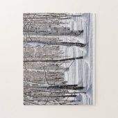 Schwarz-Weiß-Aspen-Baumstämme im Schnee-Foto Puzzle (Vertikal)