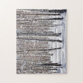 Schwarz-Weiß-Aspen-Baumstämme und Schnee-Foto Puzzle (Vertikal)