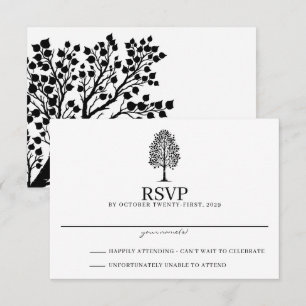 Schwarz-Weiß-Aspen-Hochzeit RSVP Karte