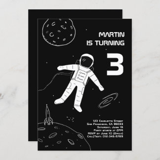 Schwarz-Weiß-Astronauten Weltraum zum Geburtstag Einladung