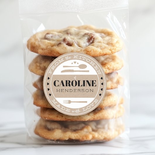 Schwarz-Weiß auf Beige, mit Liebe-Geschenk gemacht Runder Aufkleber