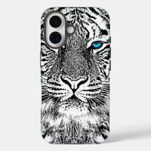 Schwarz-Weiß-Augen-Tiger-Design iPhone 16 Hülle