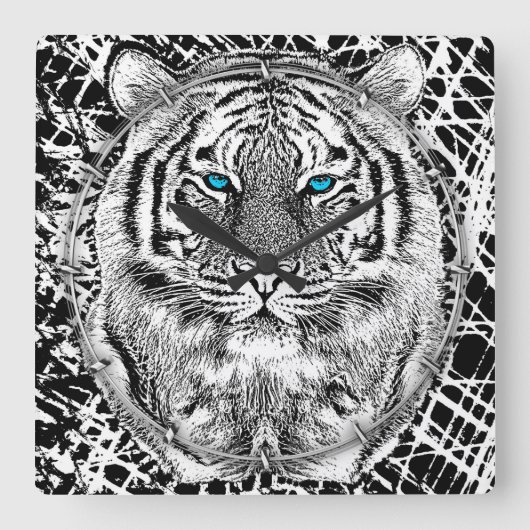 Schwarz-Weiß-Augen-Tiger-Design Quadratische Wanduhr (Vorderseite)