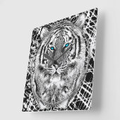 Schwarz-Weiß-Augen-Tiger-Design Quadratische Wanduhr (Winkel)