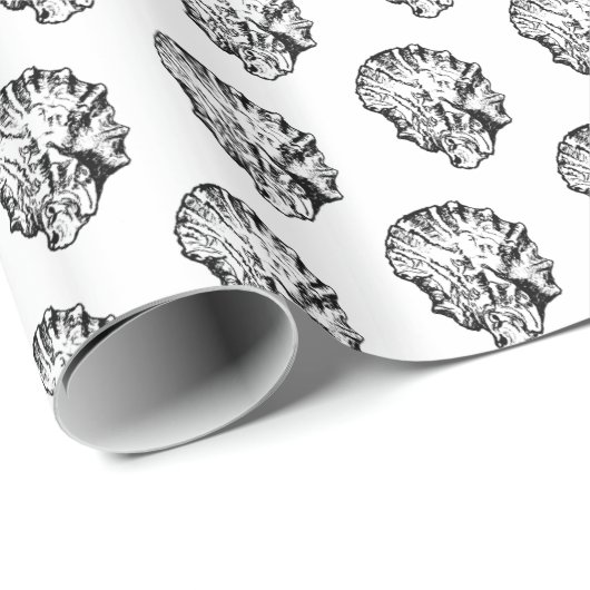 Schwarz-Weiß-Austern-Muschel Geschenkpapier (Rolleneckpunkt)