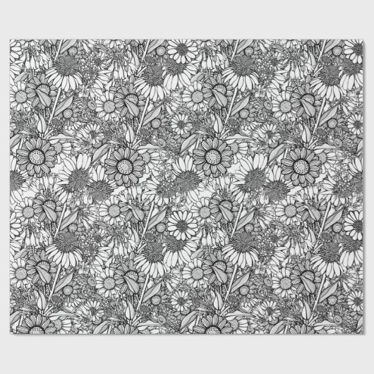 Schwarz-Weiß-Australische Wildblume Garden Geschenkpapier (Flach)