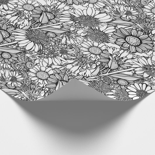Schwarz-Weiß-Australische Wildblume Garden Geschenkpapier (Ecke)