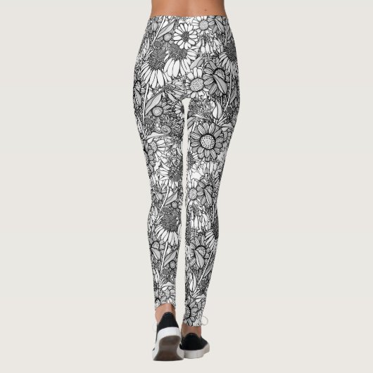 Schwarz-Weiß-Australische Wildblume Garden Leggings (Rückseite)