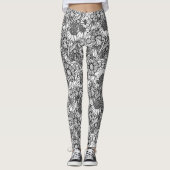 Schwarz-Weiß-Australische Wildblume Garden Leggings (Vorderseite)