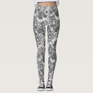 Schwarz-Weiß-Australische Wildblume Garden Leggings