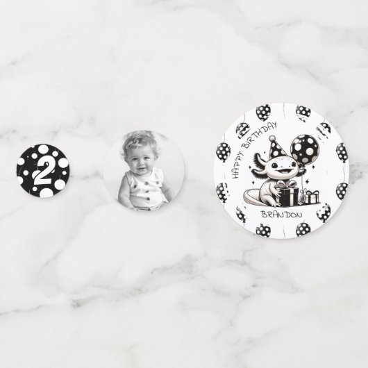 Schwarz-Weiß-Axolotl & Balloons Geburtstag Konfetti (Vorderseiten)