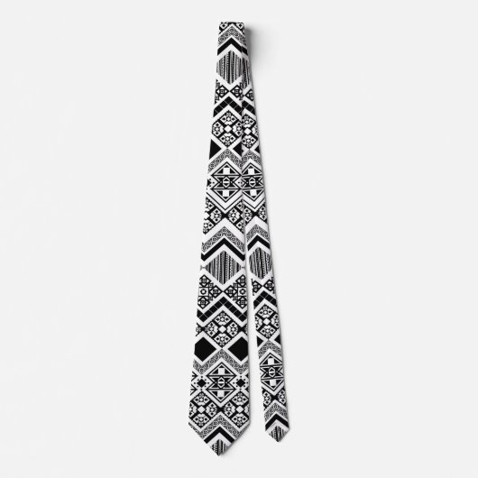 Schwarz-Weiß-Aztec-Design Krawatte (Vorderseite)