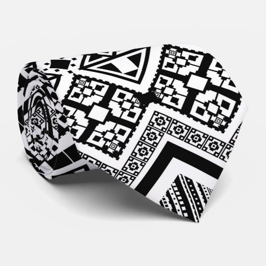 Schwarz-Weiß-Aztec-Design Krawatte (Gerollt)