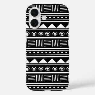 Schwarz-Weiß-Azteken-Tribal iPhone 16 Hülle