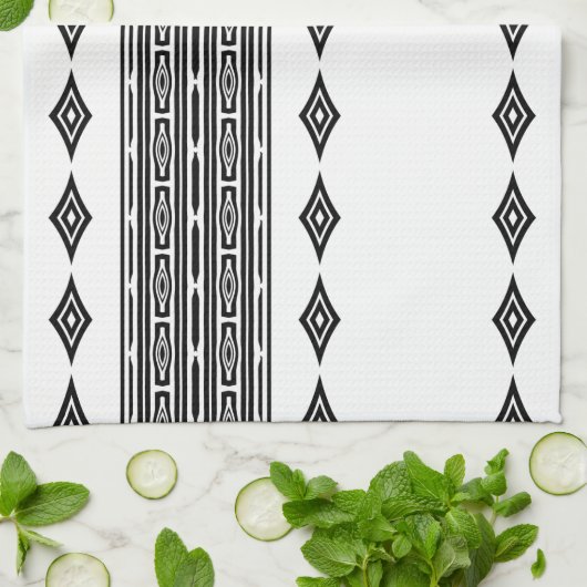 Schwarz-Weiß-Aztekenmuster Geschirrtuch (Gefaltet)