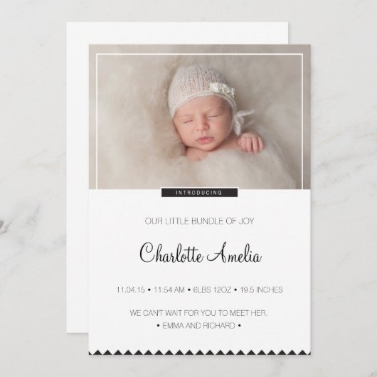 Schwarz-Weiß-Baby-Ankündigung für Jungen oder Mädc Ankündigung (Vorne/Hinten)