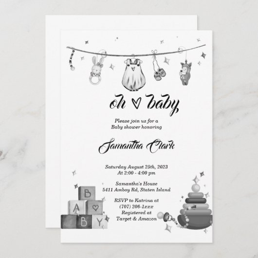 Schwarz-Weiß-Baby-Dusche Einladung (Vorne/Hinten)