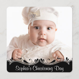 Schwarz Weiß Baby Foto Taufe Einladung