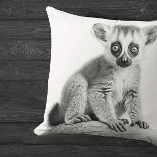 Schwarz-Weiß Baby Lemur Square Kissen