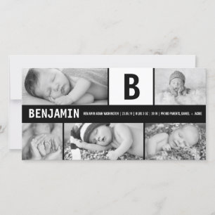 Schwarz-Weiß-Babymonogramm 5 Foto Moderne Geburt Ankündigung