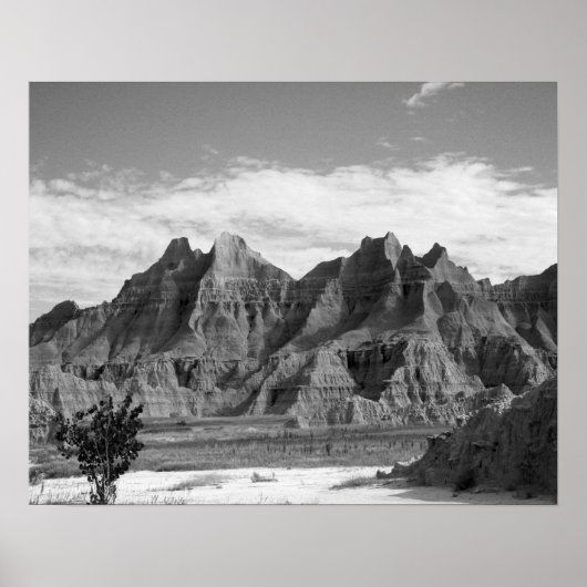 Schwarz-Weiß-Badlands-Felsformationen 16x20 Poster (Vorne)
