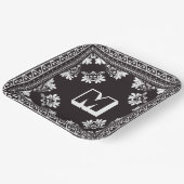 Schwarz-Weiß-Bandana-Design mit Monogramm Pappteller (Gewinkelt)