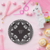 Schwarz-Weiß-Bandana mit Monogramm Pappteller (Party)
