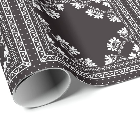 Schwarz-Weiß-Bandanna-Design-Umschlagpapier Geschenkpapier (Rolleneckpunkt)