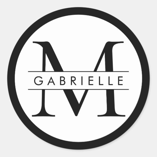 Schwarz-Weiß-Bänder Monogram-Prämienaufkleber Runder Aufkleber (Vorderseite)