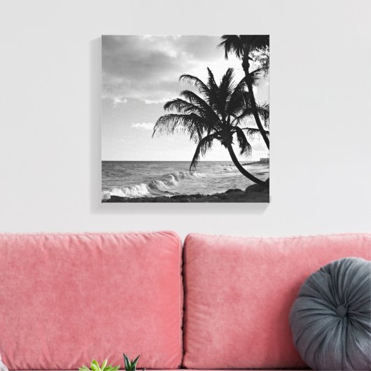 Schwarz-Weiß Barbados Palm Tree Beach Leinwanddruck (Insitu (Wohnzimmer))