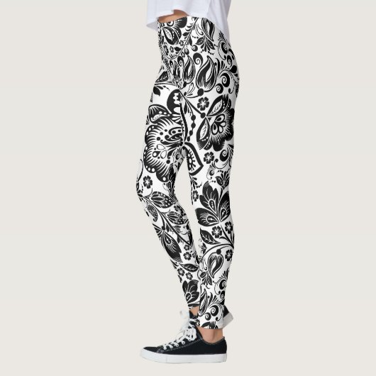 Schwarz-Weiß-Barock-Damasken Leggings (Links)
