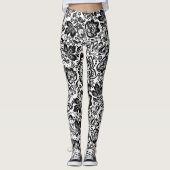 Schwarz-Weiß-Barock-Damasken Leggings (Vorderseite)