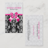 Schwarz-Weiß-Barock-Damasken mit rosa Bow Visitenkarte (Vorne/Hinten)