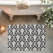 Schwarz-Weiß-Barock-Damaskusmuster Badematte