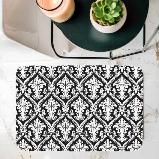 Schwarz-Weiß-Barock-Damaskusmuster Badematte