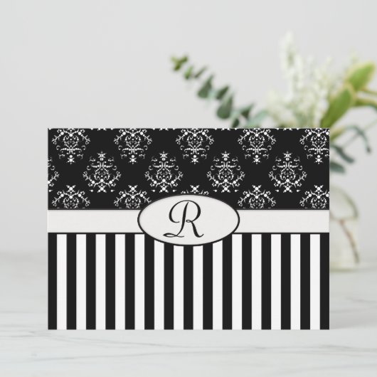 Schwarz-Weiß-Barock Einladung (Stehend Vorderseite)