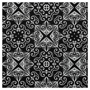 Schwarz-Weiß-Barock-Gotische Mosaikmuster Stoff