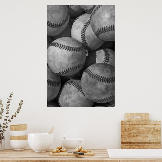 Schwarz-Weiß-Baseball Einzigartiges Kunstwerk Poster (Küche)