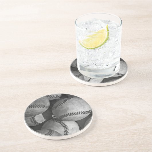 Schwarz-Weiß-Baseball Getränkeuntersetzer (Seite)
