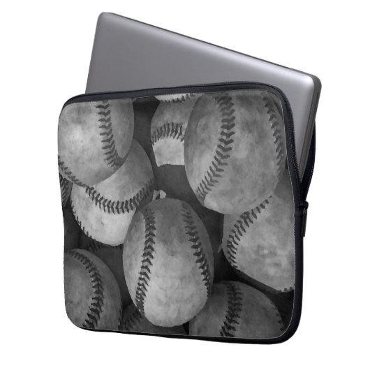 Schwarz-Weiß-Baseball Laptopschutzhülle (Vorderseite Links)