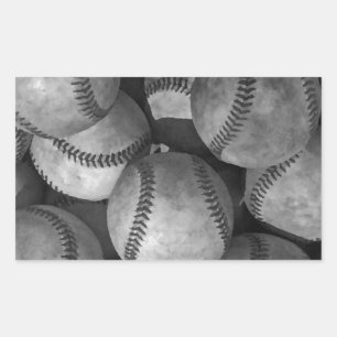Schwarz-Weiß-Baseball Rechteckiger Aufkleber