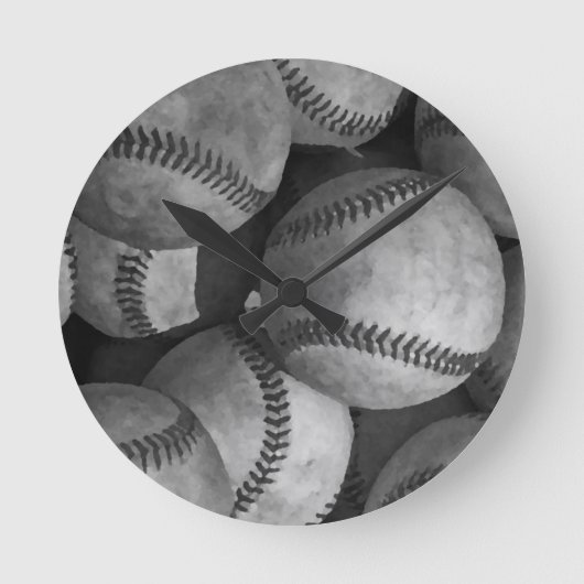 Schwarz-Weiß-Baseball Runde Wanduhr (Vorderseite)